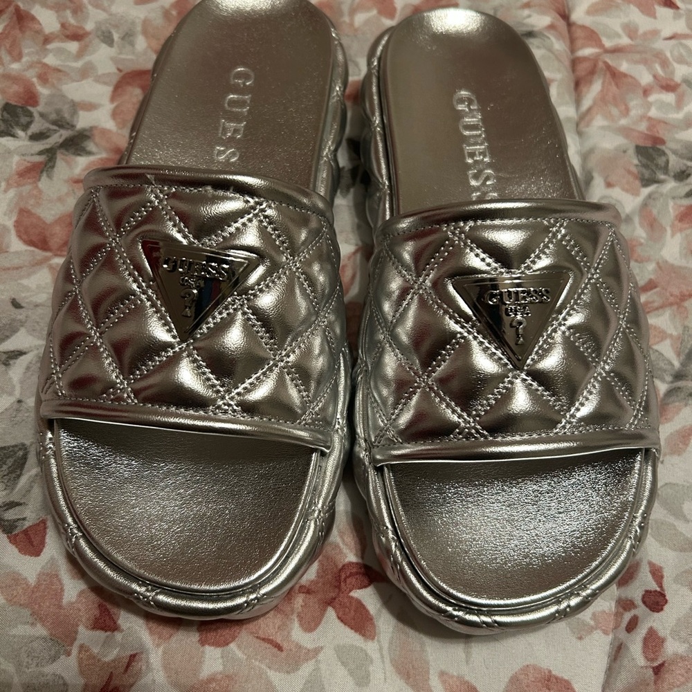 GUESS Silver Quilted Women's Slides